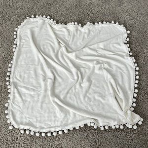 Waffle knit Pom Pom blanket